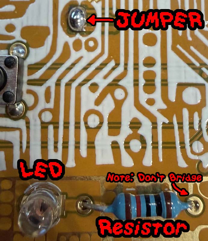 Front of PCB: LED, Resistor, and Jumper